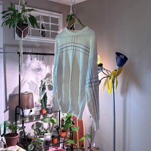 Vintage Damon Sweater‎ Cream Plaid Knit Grandpacore Oversized Pullover